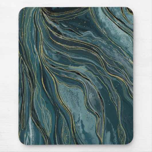 Tapis De Souris Vagues d'aquarelle Abstraite turquoise Blue Gold (Devant)