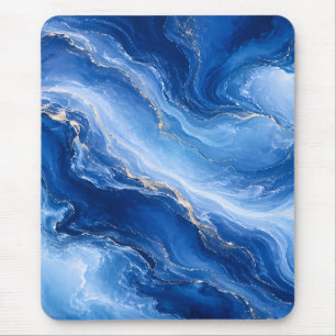 Tapis De Souris Vagues de marbre bleu Luxe Abstrait