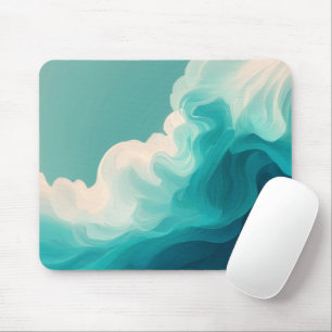Tapis De Souris Vagues fluides sarcelle et blanc