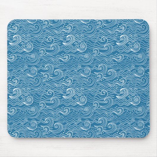 Tapis De Souris Vagues océaniques bleues et blanches (Devant)