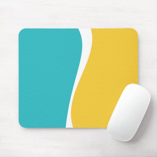 Tapis De Souris Vagues simples 2 en Turquoise, Jaune et Blanc (Avec souris)