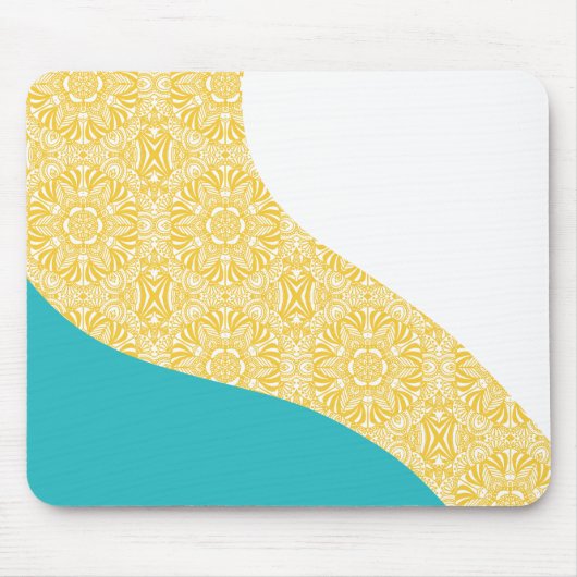 Tapis De Souris Vagues simples - Motif floral Turquoise et Jaune (Devant)