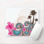 Tapis De Souris Vagues tropicales Hibiscus roses chauds Plage Palm (Avec souris)