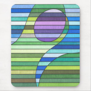 Tapis De Souris Vagues Vertes Abstraites Rayées et Cercle Violet
