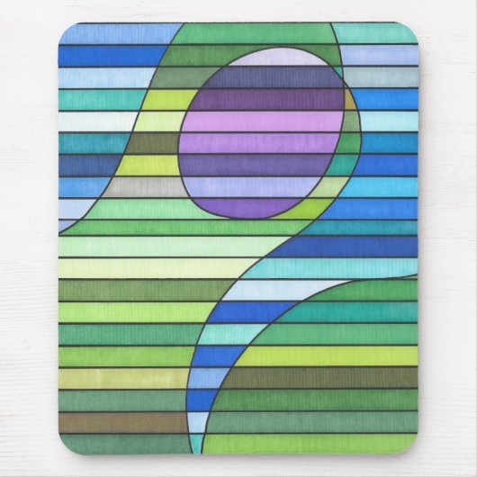 Tapis De Souris Vagues Vertes Abstraites Rayées et Cercle Violet (Devant)