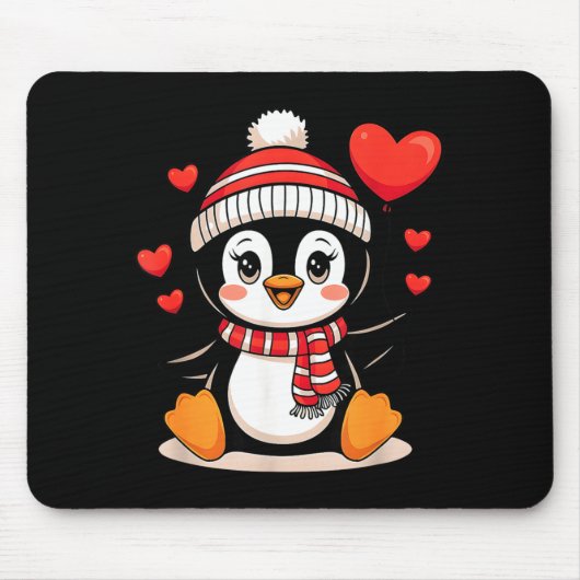 Tapis De Souris Valentine's Day Penguin Heart Balloon Cute  (Devant)