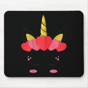 Tapis De Souris Valentines Day Unicorn Visage Coeurs mignonnes Fil