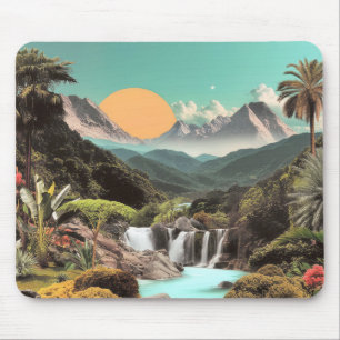 Tapis De Souris Vallée Tropicale Surréelle Avec Cascades