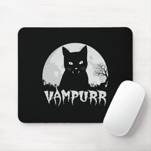 Tapis De Souris Vampire Chat Noir Halloween Avec Pleine lune - Vam (Avec souris)