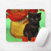 Tapis De Souris Van Gogh Black Kitten Fleurs rouges (Avec souris)