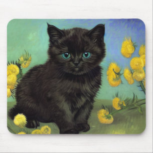 Tapis De Souris Van Gogh Chat noir Fleurs jaunes