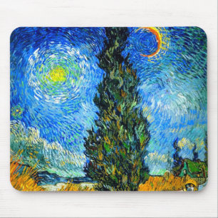 Tapis De Souris Van Gogh Road avec Cypress et Star