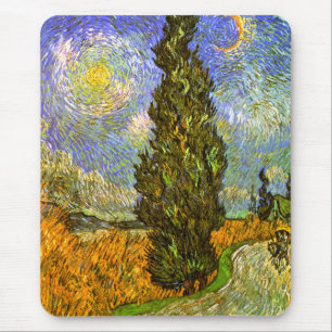 Tapis De Souris Van Gogh : Route avec Cypress et étoile