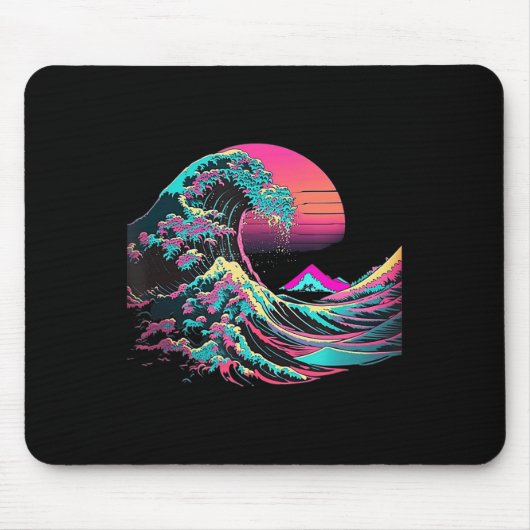 Tapis De Souris Vaperwave Glitch esthétique Great Wave Retrowave S (Devant)