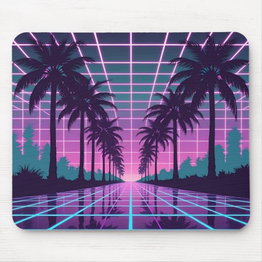 Tapis De Souris Vaporwave 80s Neon Grid Synthwave Art Poster (Devant)
