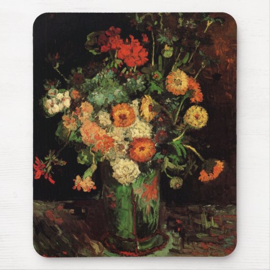 Tapis De Souris Vase avec Zinnias et Geraniums, Vincent van Gogh (Devant)