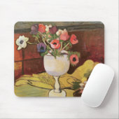 Tapis De Souris Vase de fleurs, anémones dans un verre blanc (Avec souris)