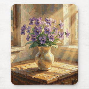 Tapis De Souris Vase de violettes violettes Impasto  