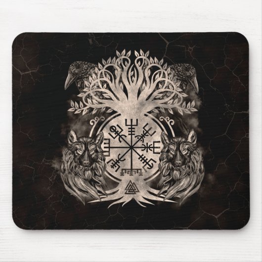 Tapis De Souris Vegvisir -Yggdrasil Avec Ravens & Loups (Devant)