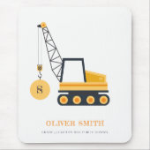 Tapis De Souris Véhicule de grue de construction jaune Monogrammes (Devant)