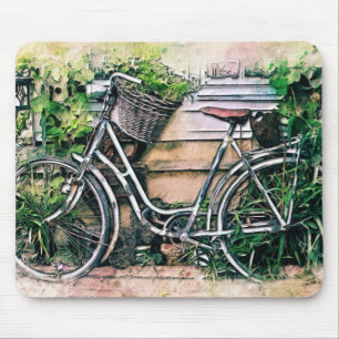 Tapis De Souris Vélos et panier dans le jardin
