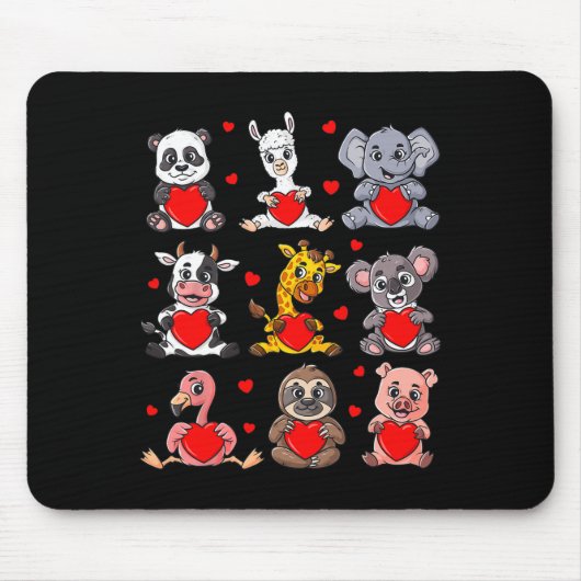 Tapis De Souris Véntines Mignonnes Animaux de la Journée Tenant Co (Devant)