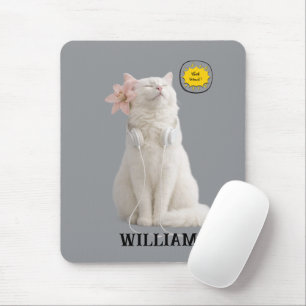 Tapis De Souris Vérifiez MEO Chat Blanc avec Casque – Personnalisé