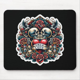 Tapis De Souris Véritable amour Skeleton Coeur Tatouage Look