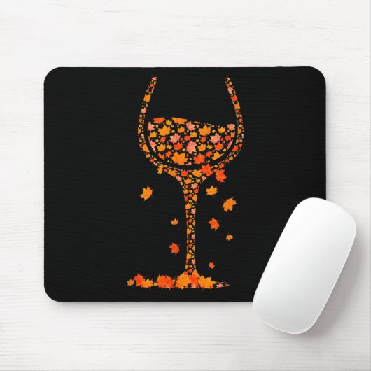 Tapis De Souris Verre De Vin Feuille D'Érable Automne Automne Chau (Avec souris)