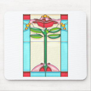 Tapis De Souris Verre souillé d'arbre de rose rouge dans le style