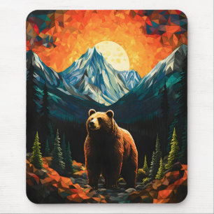Tapis De Souris Verre tendu Faune Montagne Ours couché de soleil