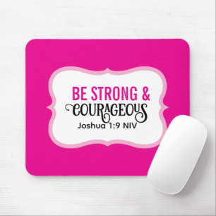 Tapis De Souris Verset biblique simple rose chaud Fort et Courageu