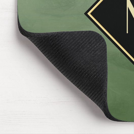 Tapis De Souris Vert Brossé Élégant Avec Monogramme Or Simple (Coin)