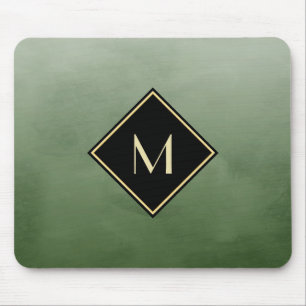 Tapis De Souris Vert brossé élégant avec un monogramme d'or sim