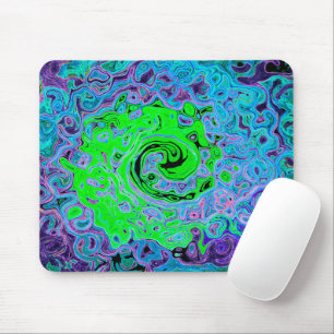 Tapis De Souris Vert Citron Groovy Abstrait Rétro Tourbillon Liqui