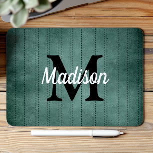 Tapis De Souris Vert d'épicéa vintage rayures rétro monogramme