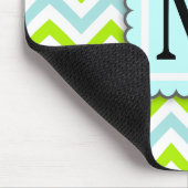 Tapis De Souris Vert et monogramme bleu de coutume de Chevron (Coin)