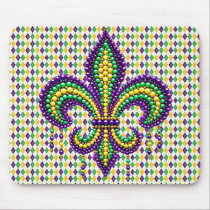 Tapis De Souris Vert jaune pourpre Mardi Gras fleur de lis