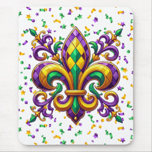 Tapis De Souris Vert jaune pourpre Mardi Gras fleur de lis