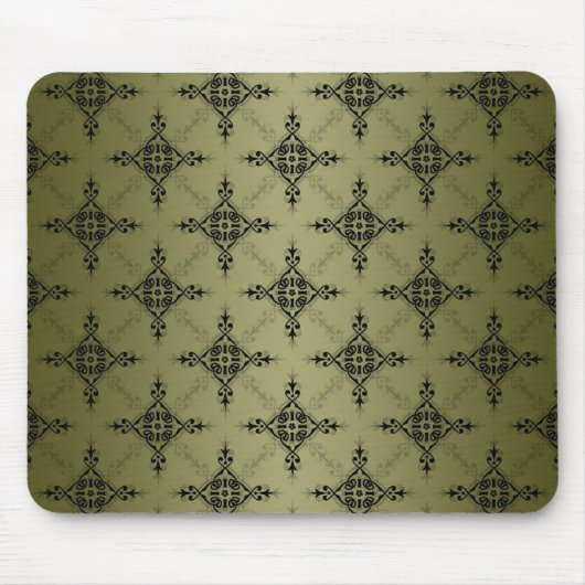 Tapis De Souris Vert olive et damassé noir (Devant)