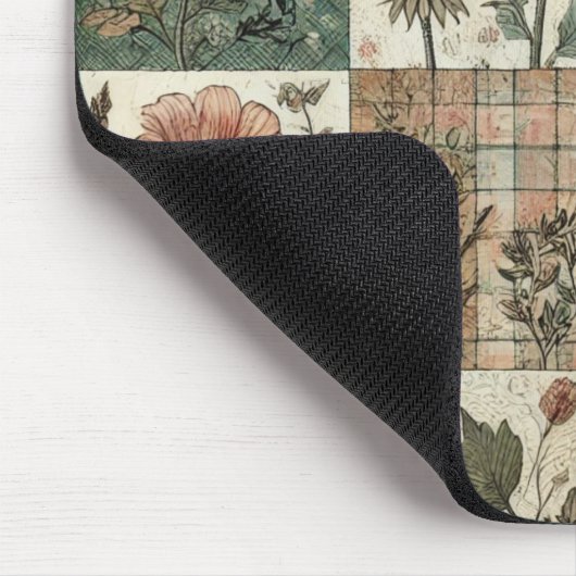 Tapis De Souris Vert Patchwork rose rose Floral Design Quilé (Coin)