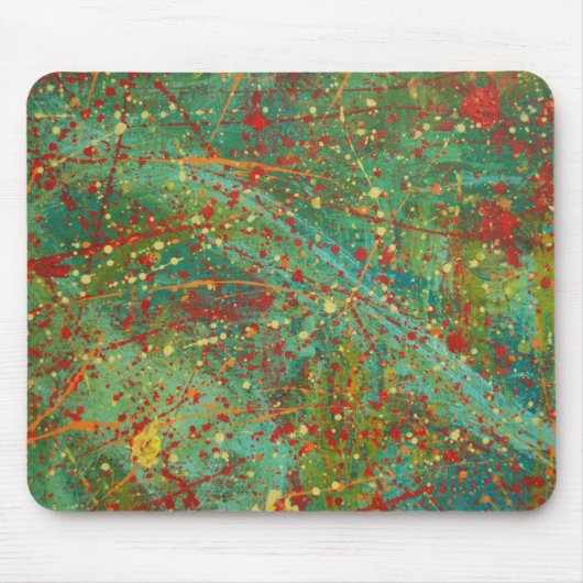 Tapis De Souris Vert Rouge Art abstrait design Pollock goutte à go (Devant)