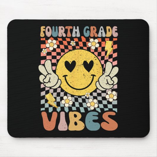 Tapis De Souris Vibes de 4e année Retro Enseignant 1er jour de Sch (Devant)