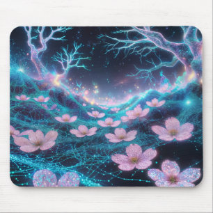 Tapis De Souris Vibes de néon cosmique rose Sakura