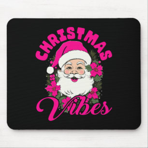 Tapis De Souris Vibes de Noël rétro Pink Santa Claus Fun Noël Wo