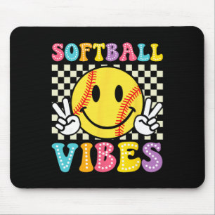Tapis De Souris Vibes de softball Rétro Groovy journée de match Fi
