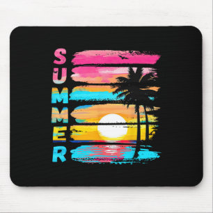Tapis De Souris Vibes d'été Rétro Plage Coucher de soleil Palmier 