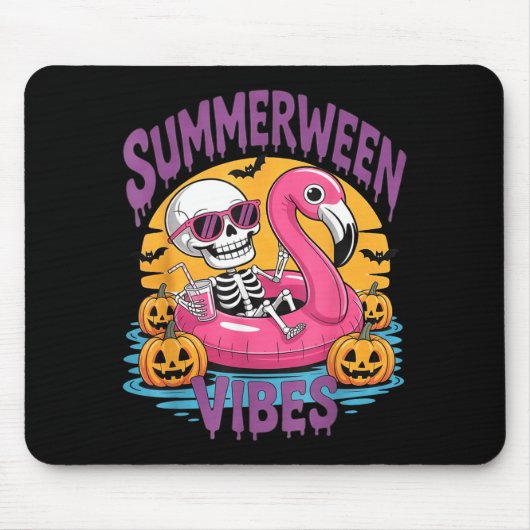 Tapis De Souris Vibes d'étéween Squelette Flamant Rose Halloween e (Devant)
