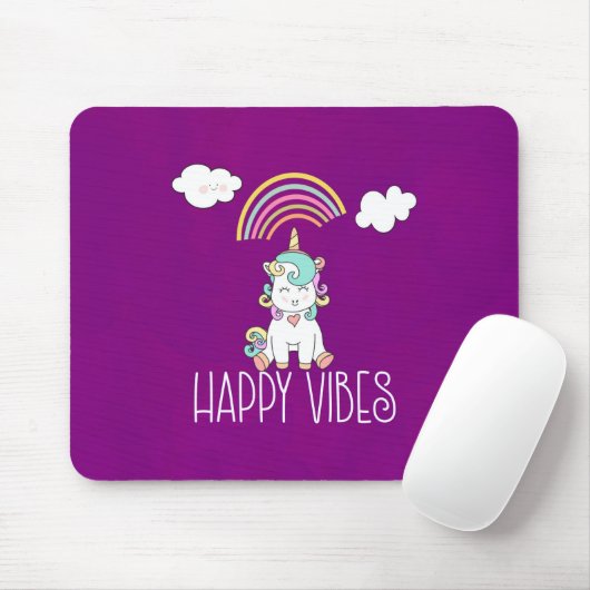 Tapis De Souris Vibes Joyeuses Cute Smiling Unicorn (Avec souris)