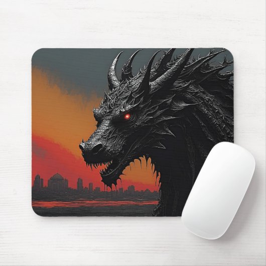 Tapis De Souris Vibes mythiques - Dragon Noir (Avec souris)